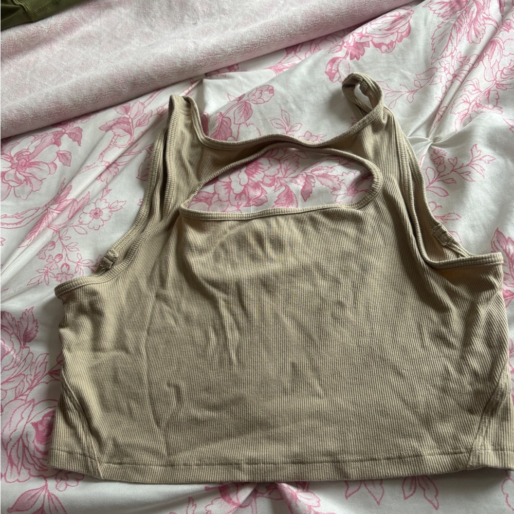 Tan Ribbed Crop Top